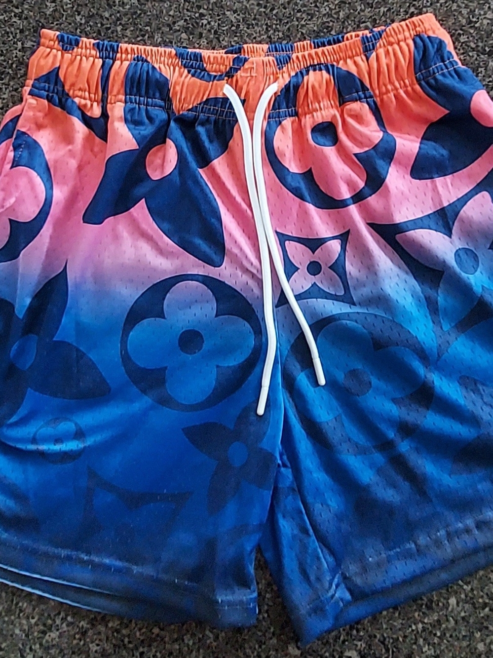 Gradient Blue-Pink Logo Print Athletic Shorts